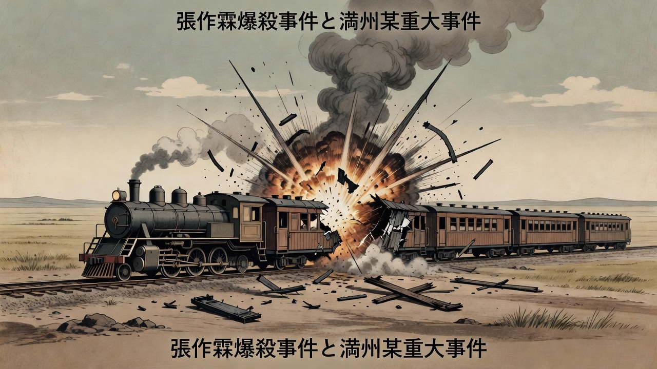 張作霖の乗った列車が爆破される様子