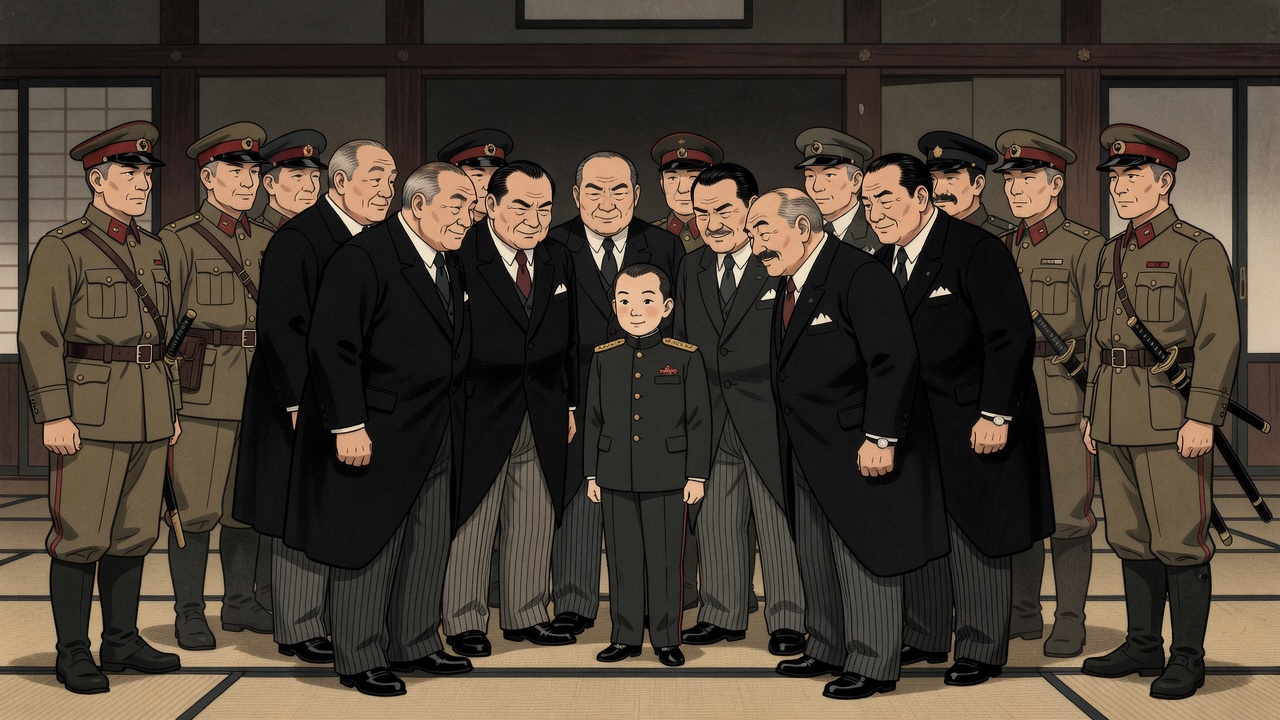 昭和天皇を囲む重臣グループと、訝しむ軍人たち