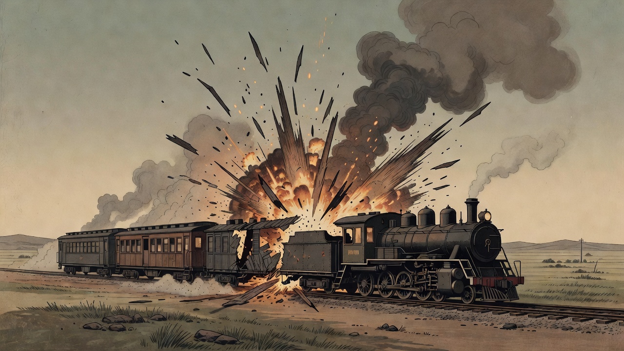 張作霖の乗った列車が爆破される様子