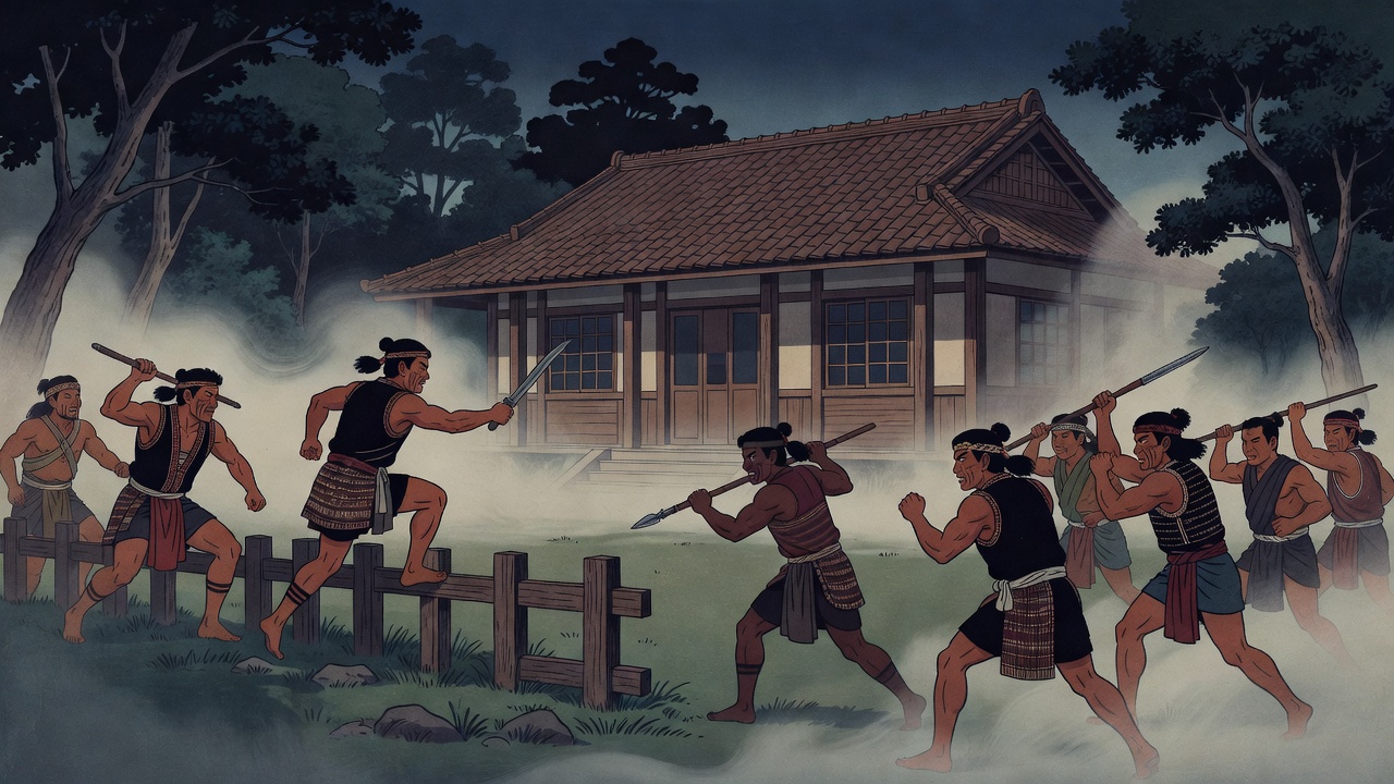 セデック族の戦士たちが霧社公学校を襲撃する様子